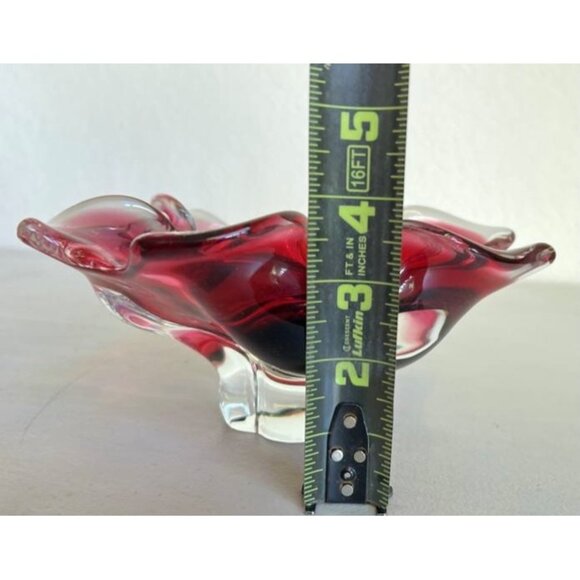 Vintage Bohemia Crystal Red & Clear Art Glass Bowl Made In Czechoslovakia Ruffle - Picture 4 of 9